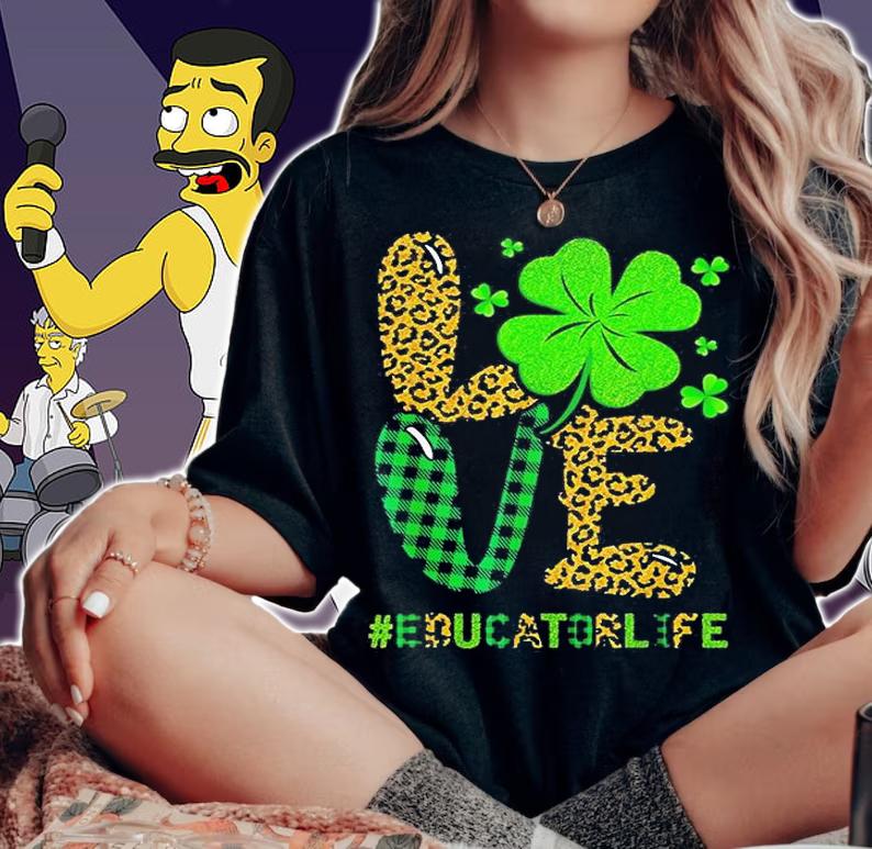 Love Educator Life Leopard Shamrock St Patrick's Day T-Shirt woman shirt