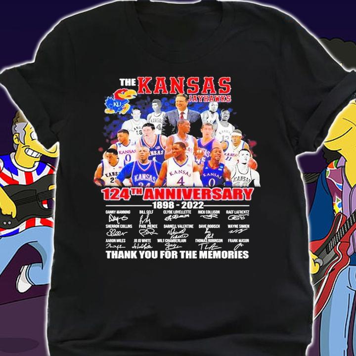 The Kansas Jayhawks 124th Anniversary 1898 2022 Thank You For The Memories Signatures T-Shirt shirt