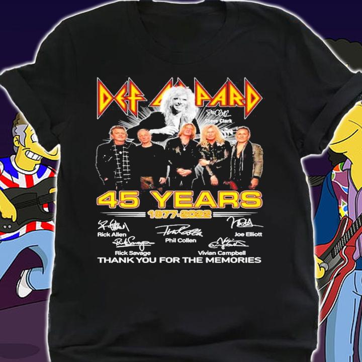 Top Def Leppard 45 Years 1977-2022 Signatures Thank You For The Memories Shirt