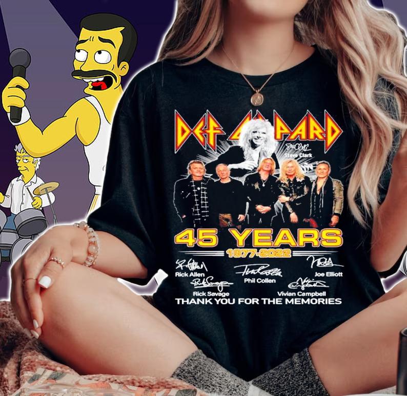 Top Def Leppard 45 Years 1977-2022 Signatures Thank You For The Memories Shirt