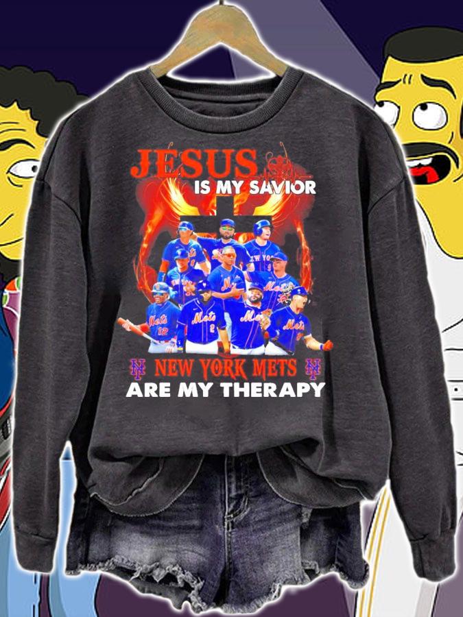 Jesus is my savior New York Mets are my therapy shirt sweatshirt