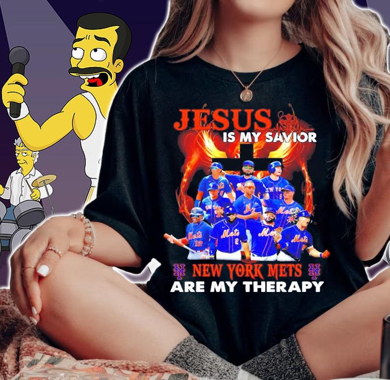 Jesus is my savior New York Mets are my therapy shirt woman shirt
