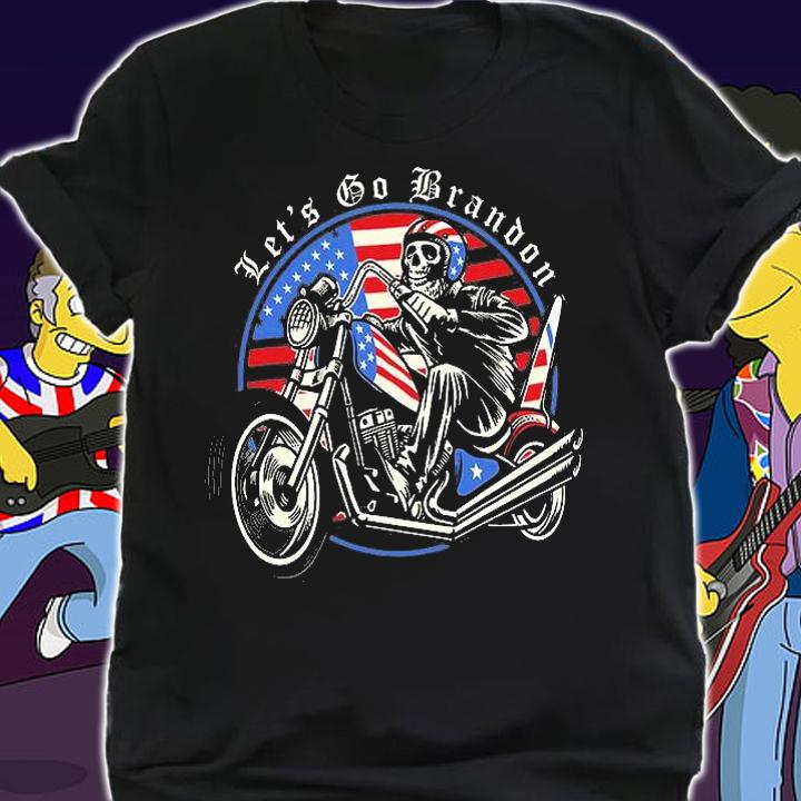 Skeleton American Biker USA Flag Lets Go Branson Tee Brandon T-Shirt