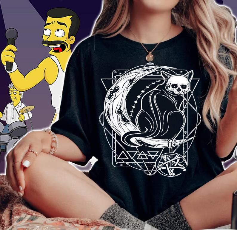 Tarot Card Crescent Moon And Cat T-Shirt woman shirt