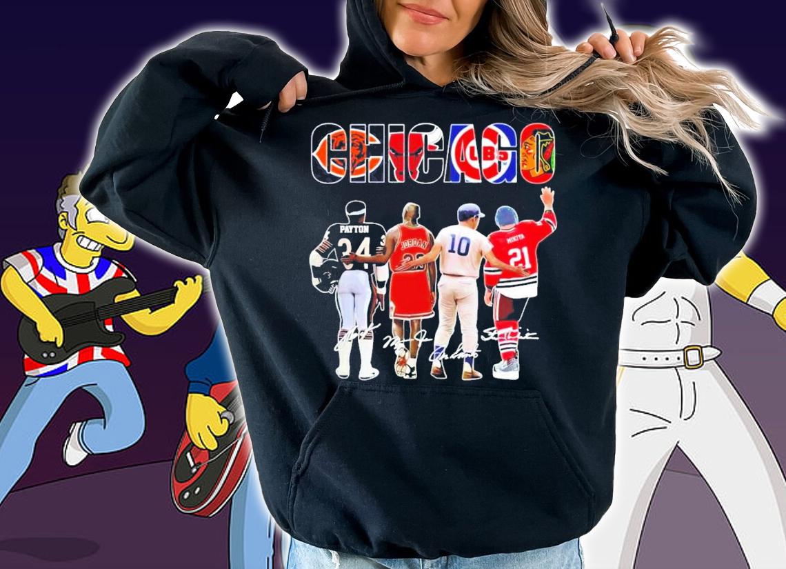 Chicago Bears Bulls Cubs Blackhawks Payton Jordan Santo MIkiya players signature shirt hoodie
