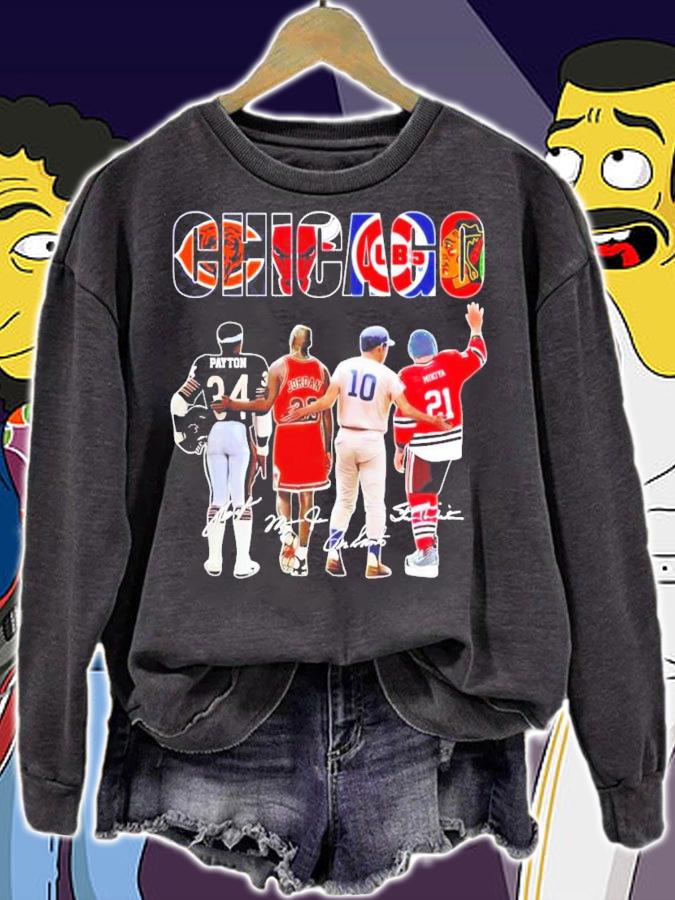 Chicago Bears Bulls Cubs Blackhawks Payton Jordan Santo MIkiya players signature shirt sweatshirt