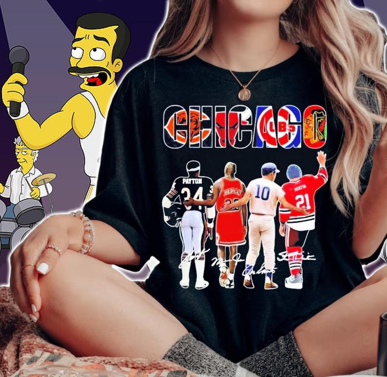 Chicago Bears Bulls Cubs Blackhawks Payton Jordan Santo MIkiya players signature shirt woman shirt