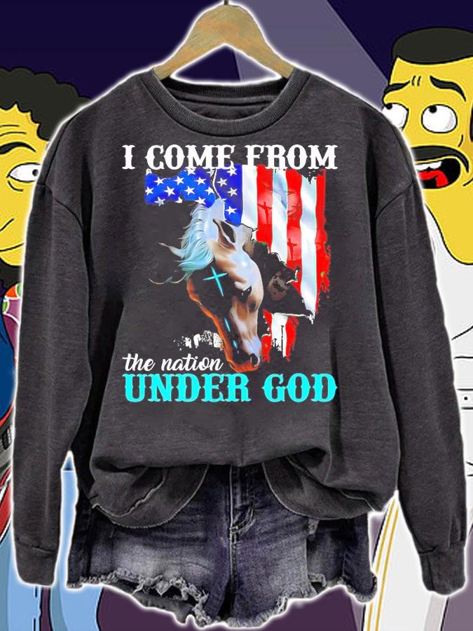 Horse American flag I come from the nation under god shirt sweatshirt