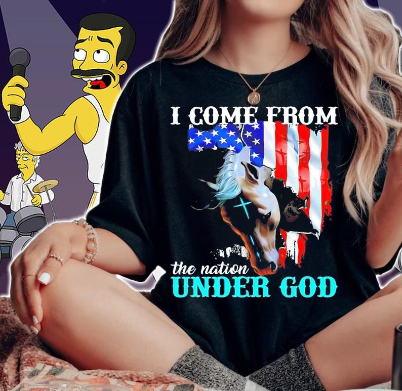 Horse American flag I come from the nation under god shirt woman shirt