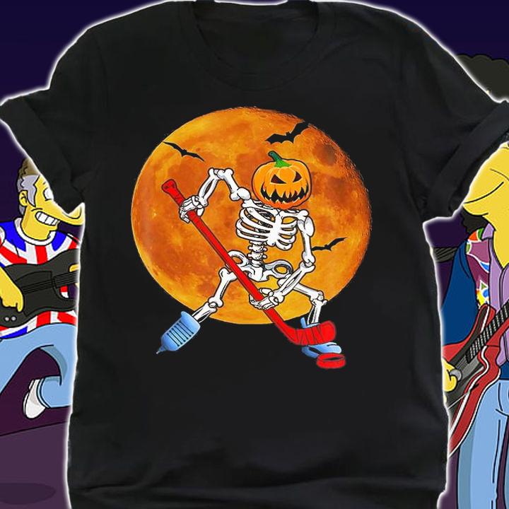 Pumpkin Skeleton Ice Hockey Halloween Hockey T-Shirt shirt