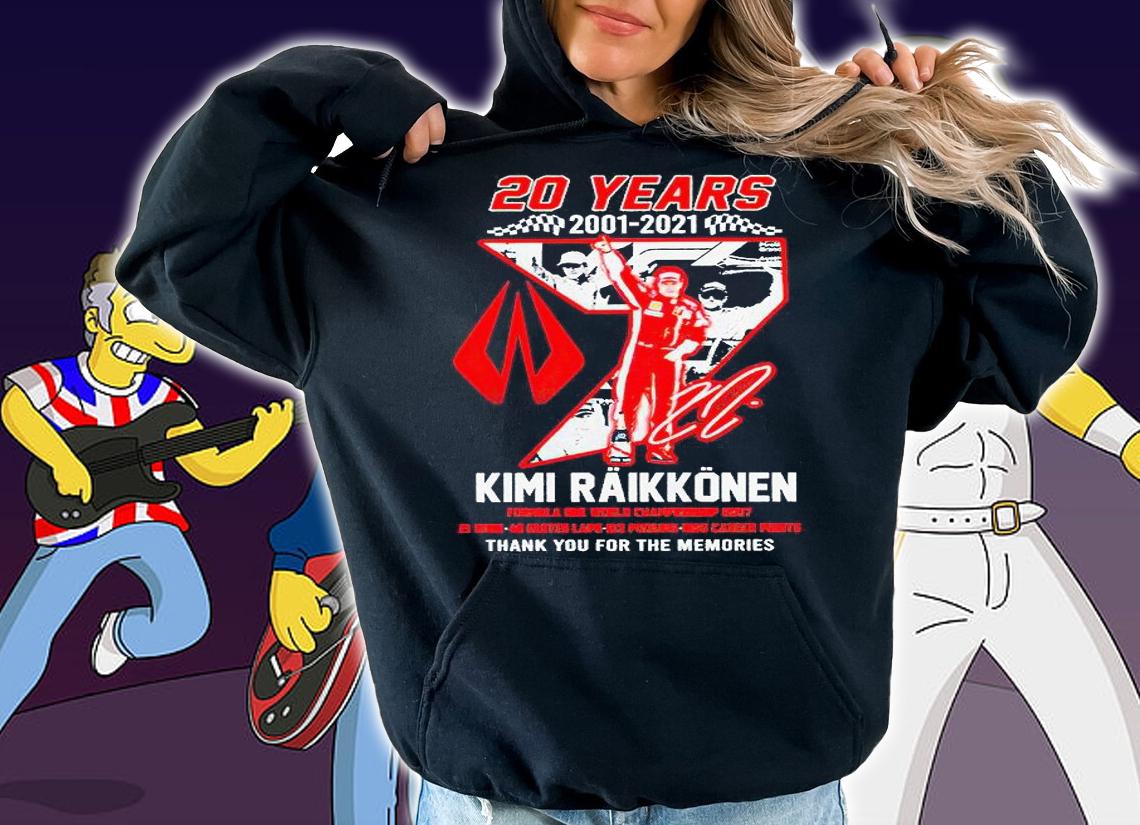 20 years 2001-2021 Kimi Raikkonen Formula One World Championship 2007 thank You for the memories signature T-shirt