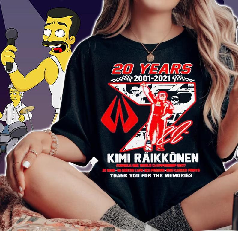 20 years 2001-2021 Kimi Raikkonen Formula One World Championship 2007 thank You for the memories signature T-shirt