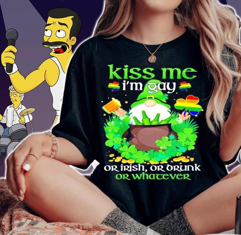 LGBT Gnomes kiss me I'm gay or irish or drunk or whatever St.Patrick's Day shirt
