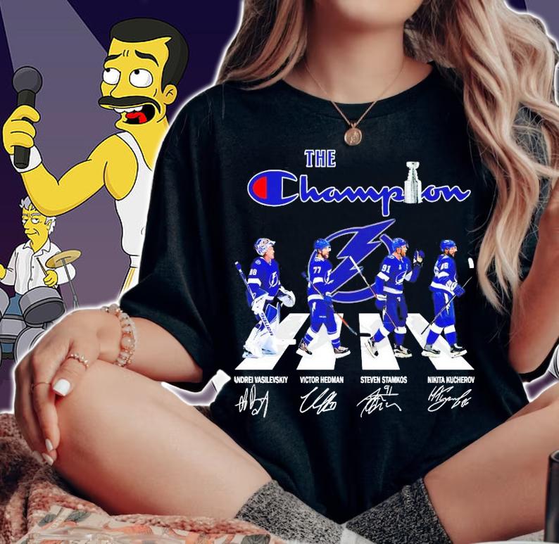 The Champion Cup Tampa Bay Lightning Abbey Road signatures t-shirt woman shirt