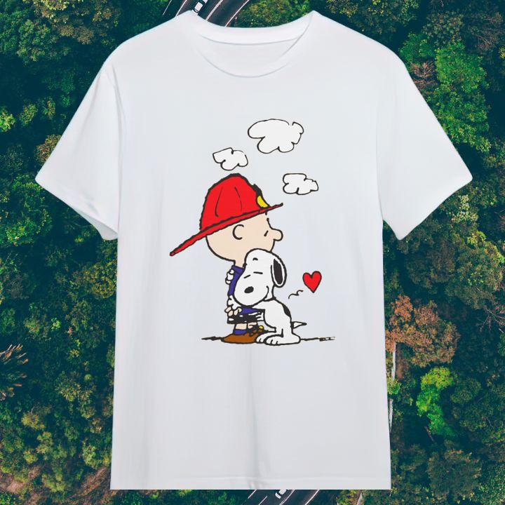 Peanuts Firefighter Snoopy Hug Charlie Brown T-Shirt