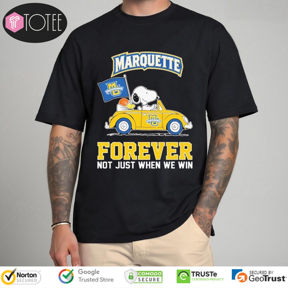 Marquette Golden Eagles Snoopy Woodstock Driving Volkswagen Beetle T-Shirt