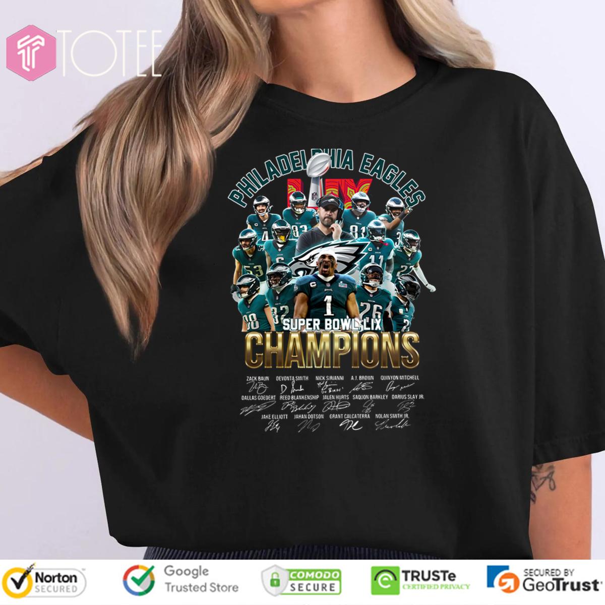 Philadelphia Eagles Super Bowl LIX Champions Signatures T-Shirt